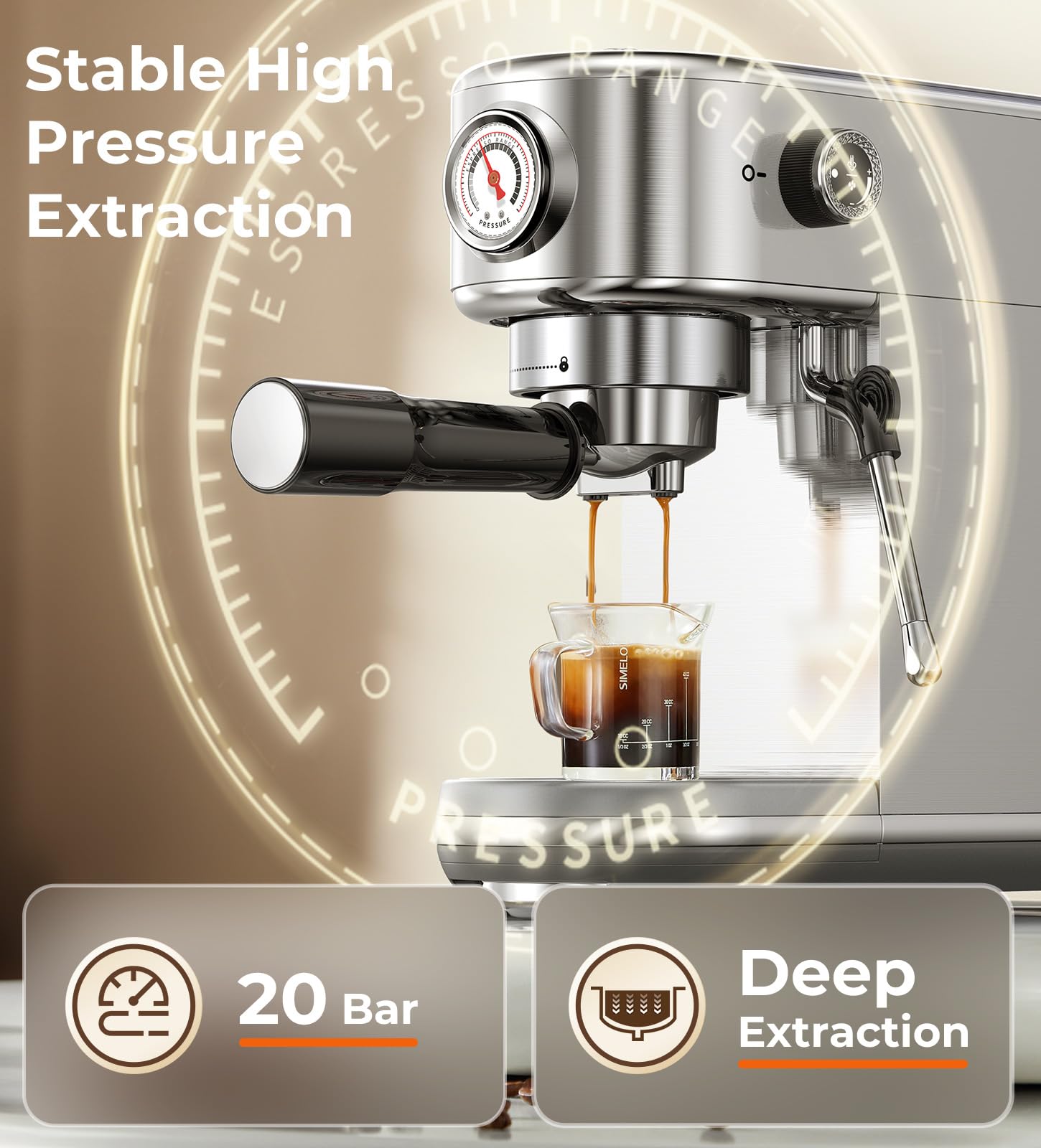 Professional 20 Bar Espresso Machine with Milk Frother - Compact Stainless Steel Coffee Maker for Cappuccino & Latte - Perfect Gift for Coffee Lovers (Silver) | Ideal for Home, Office & Coffee Shops
