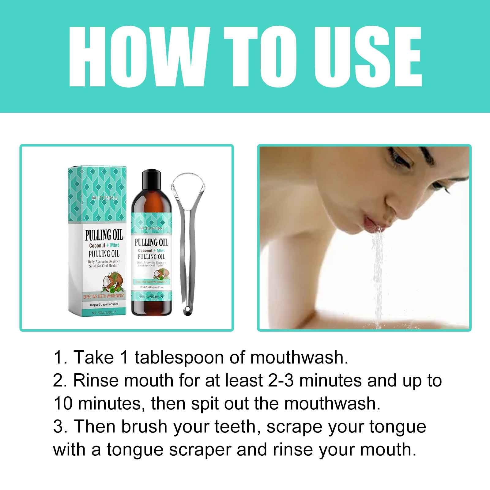 Organic Coconut Oil Pulling for Oral Care with Peppermint Essential Oil - Natural Mouthwash for Fresh Breath, Teeth Whitening & Tongue Cleaning - Includes Stainless Steel Tongue Scraper - Perfect for Morning Routine & Ayurvedic Oral Hygiene