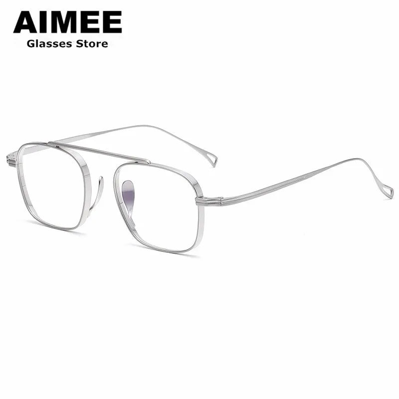 Aimee Unisex Full Rim Square Double Bridge Titanium Eyeglasses Frame 9501 - Lightweight Durable Glasses for Work, Reading & Fashion
