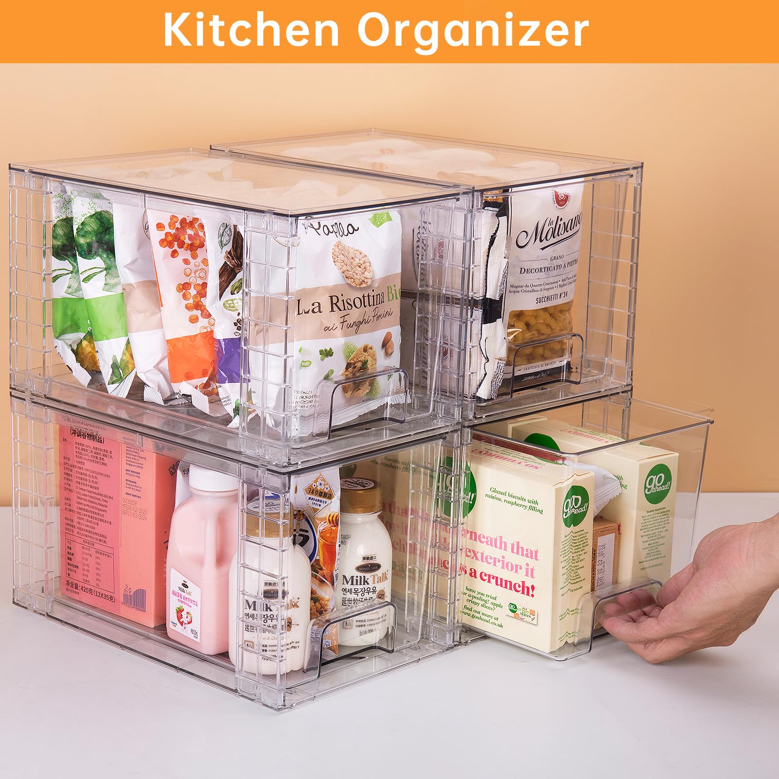 2 Pack Large Stackable Clear Acrylic Storage Drawers with Handles - Easy Assembly for Kitchen, Bathroom, Cabinet, Makeup & Closet Organization - Perfect for Undersink Storage, Pantry Organizing & Home Decluttering