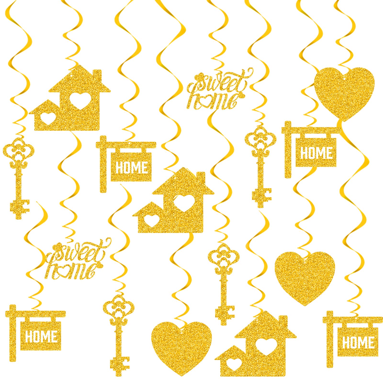 40-Piece Glitter Gold Welcome Home Hanging Swirl Decorations - Housewarming Party Supplies for Indoor & Outdoor Decor - Perfect for New Home Celebrations, Open House Events & Welcome Back Parties