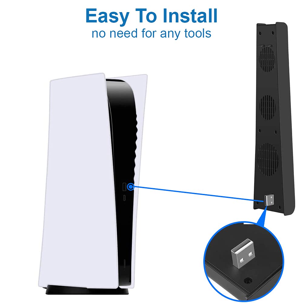 MMOBIEL 3-Pack External Cooling Fans with USB 3.0 for PS5 & PS5 Digital Edition - Black - Includes USB 3.0 Port | Perfect for Gaming, Streaming & Long Play Sessions to Prevent Overheating