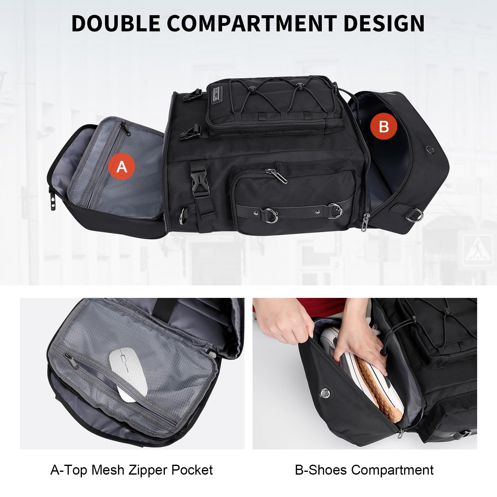 WITZMAN Classic Black Travel Backpack for Men & Women - Airline Approved Carry On Backpack with Shoe Compartment | Convertible Duffle Luggage for Business Trips, Weekend Getaways & Gym Use (Model B691)