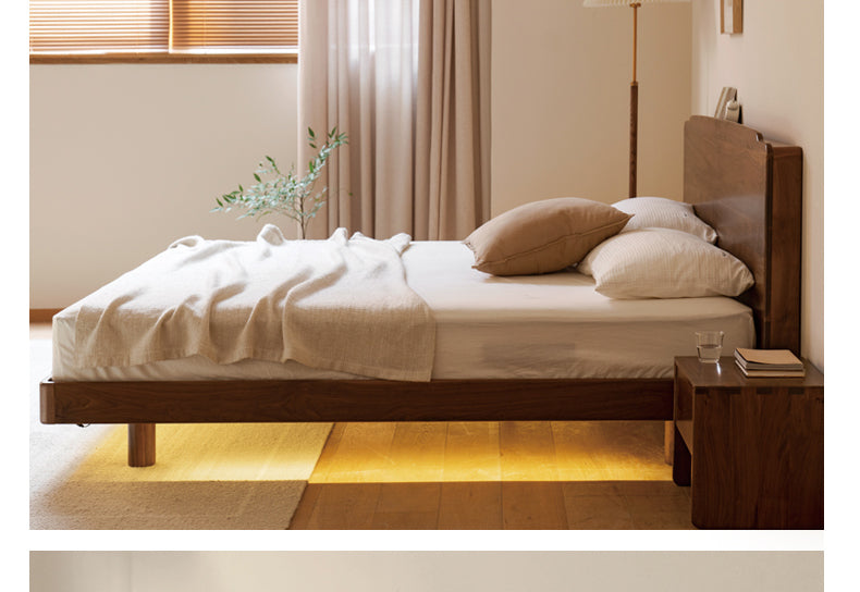 Solid Black Walnut Wood King Size Bed with LED Lighting - Perfect for Master Bedroom, Guest Room & Luxury Home Decor