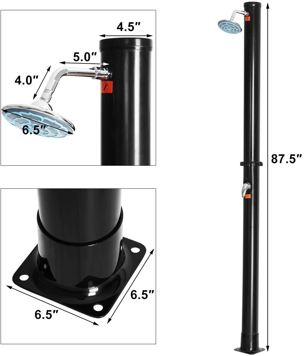 GRAFFY 7.2Ft 5.5 Gallon Solar Outdoor Shower with Adjustable Shower Head - Portable Camping Shower for Backyard, Poolside, Beach, RV & Travel - Easy Installation Black