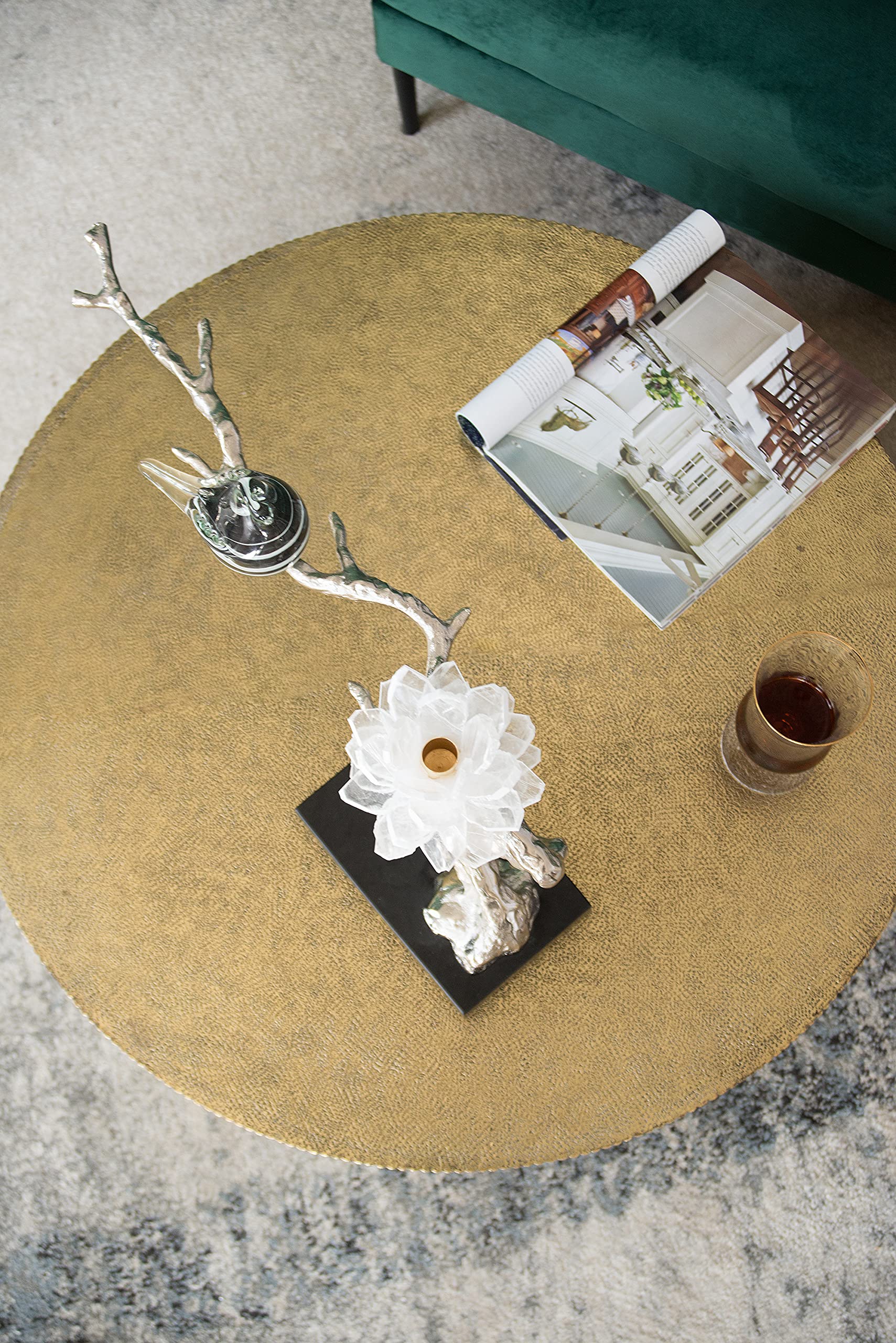 A&B Home Aluminum Candle Holder with Marble Stand - Glass Bird & Selenite Flower Tree of Life Design - 25x5x10 Inch - Elegant Table Top Centerpiece for Living Room, Console Table, Entryway - Perfect for Home Decor, Wedding Centerpieces & Holiday Decorations