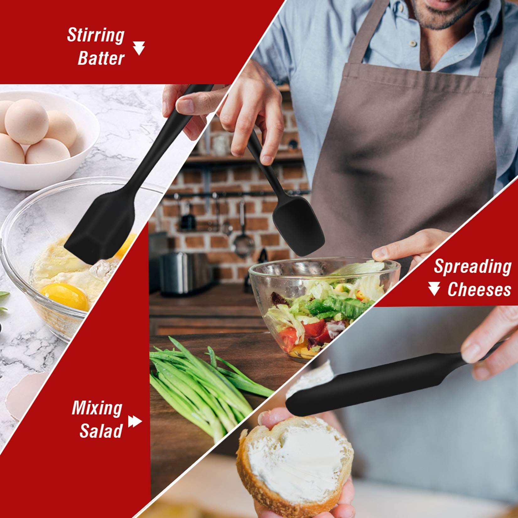 Premium 7-Piece Silicone Spatula Set - Heat-Resistant Kitchen Utensils for Non-Stick Cookware, Baking & Mixing | Seamless Flexible Design, Dishwasher Safe (Black) | Perfect for Home Chefs & Professional Bakers