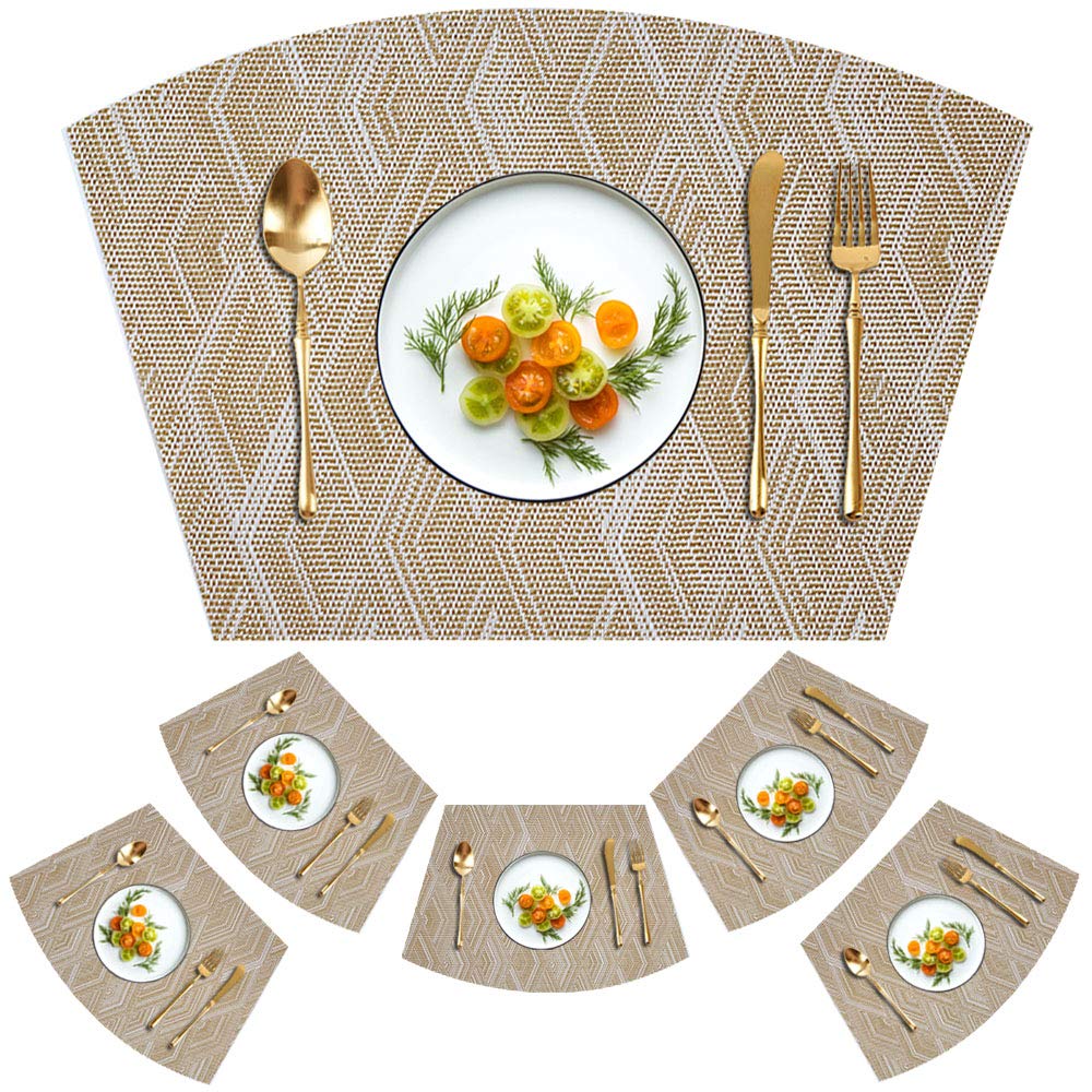 Premium Woven Vinyl Placemats Set of 6 - Heat Resistant, Durable & Washable Table Mats for Round Dining Tables - Elegant Gold Home Decor for Everyday Meals & Dinner Parties