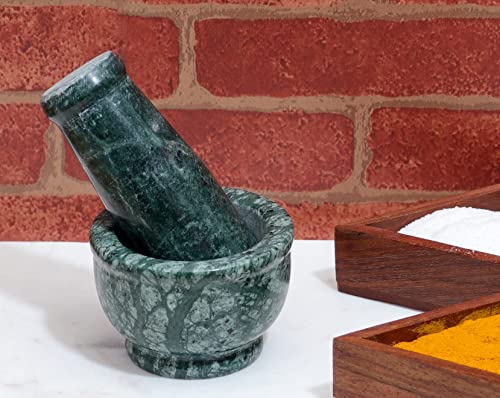 3 Inch Green Marble Mortar and Pestle Set - Handmade Spice & Herb Grinder, Polished Crusher Bowl - Perfect for Kitchen, Home Decor & Gift Giving - Ideal for Grinding Spices, Herbs, and Making Fresh Guacamole