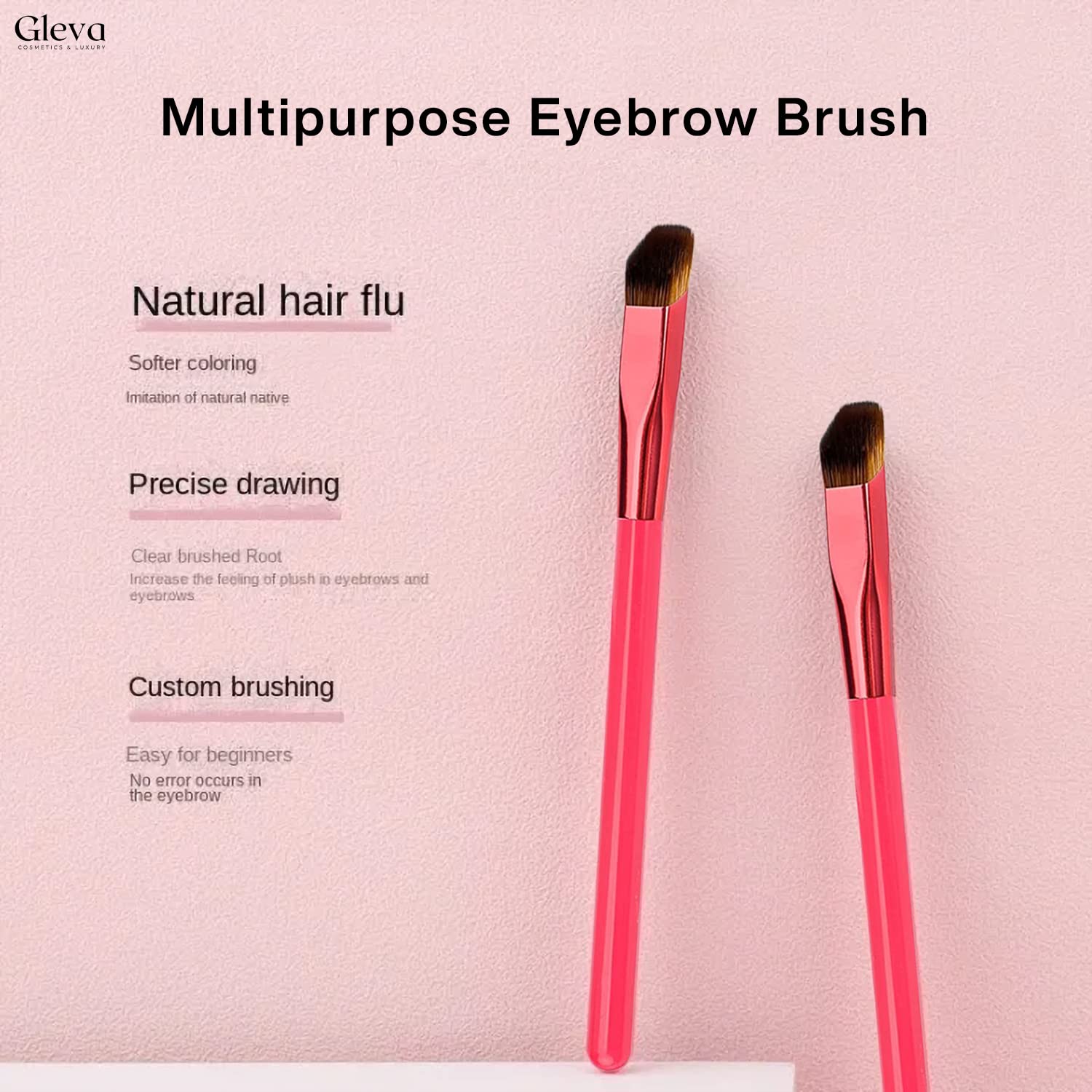 Gleva Professional Multi-Function Eyebrow Brush - Angled Eyeliner & Brow Stamp Brush for Perfect Eyebrow Filling & Shaping (Red) | Ideal for Eyebrow Makeup, Microblading & Everyday Beauty Routine