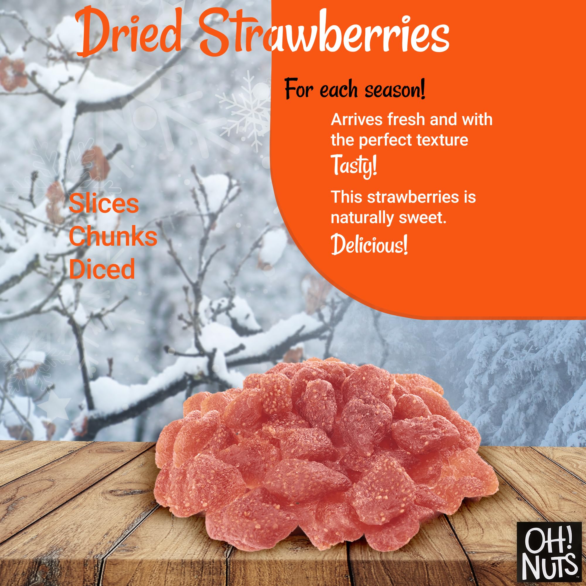Sweetened Dried Strawberries 1 LB - Dehydrated Fruit Snacks | Natural & Delicious Strawberry Bites | Resealable Freshness Zip Bag | Perfect for Smoothie Bowls, Yogurt Toppings & Healthy Snacking | Packed in New York by Oh Nuts