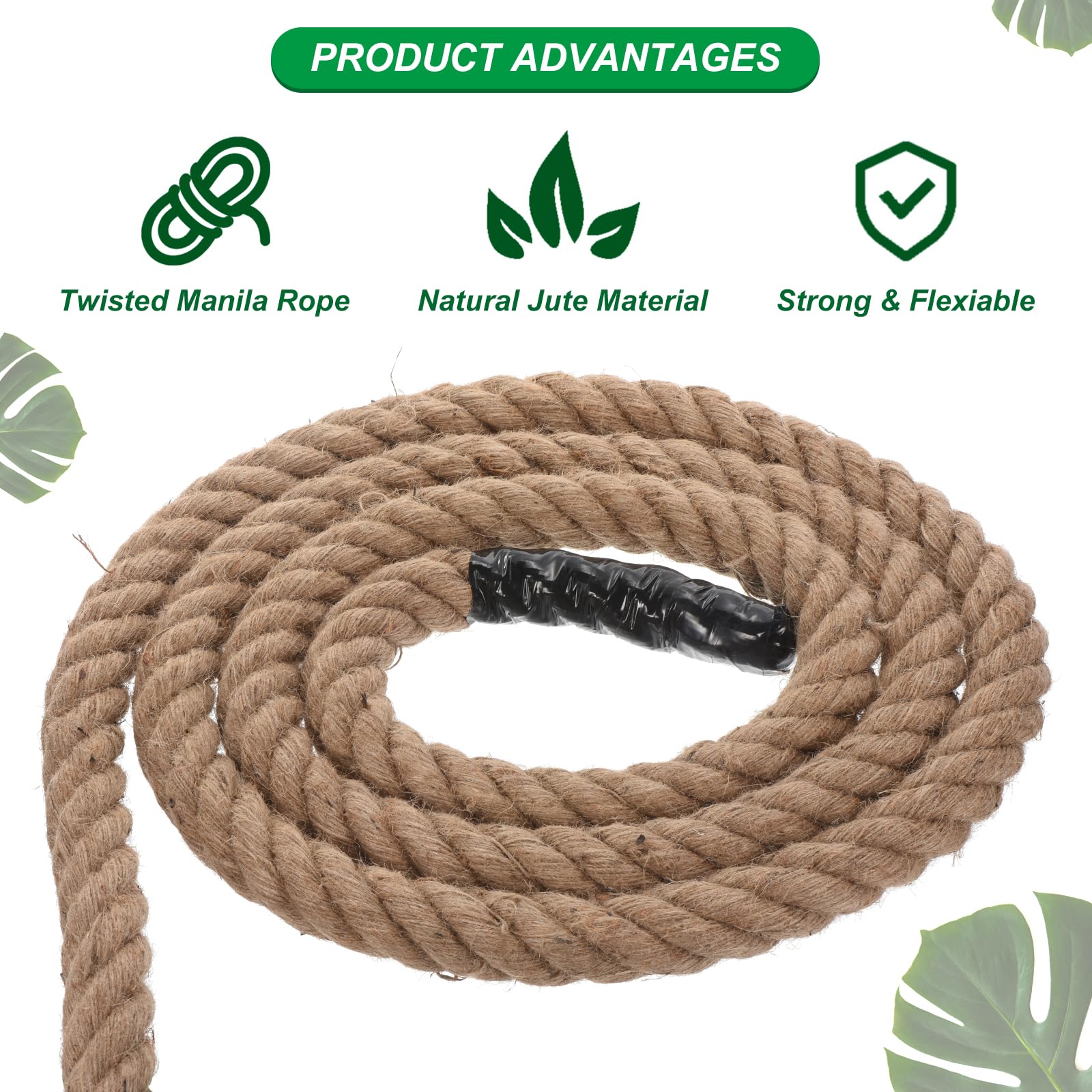 PATIKIL Natural Jute Rope 1-1/2 Inch x 100 Feet - Thick Twisted Manila Rope for Docks, Railings, Bundling, Crafts, Tug of War & Home Decor | Heavy Duty Hemp Twine for DIY Projects, Marine Use & Rustic Weddings