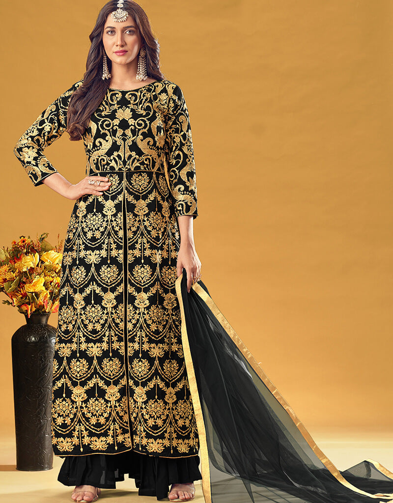 Elegant Black Georgette Pant Suit for Women - Formal Office Wear & Evening Party Outfit