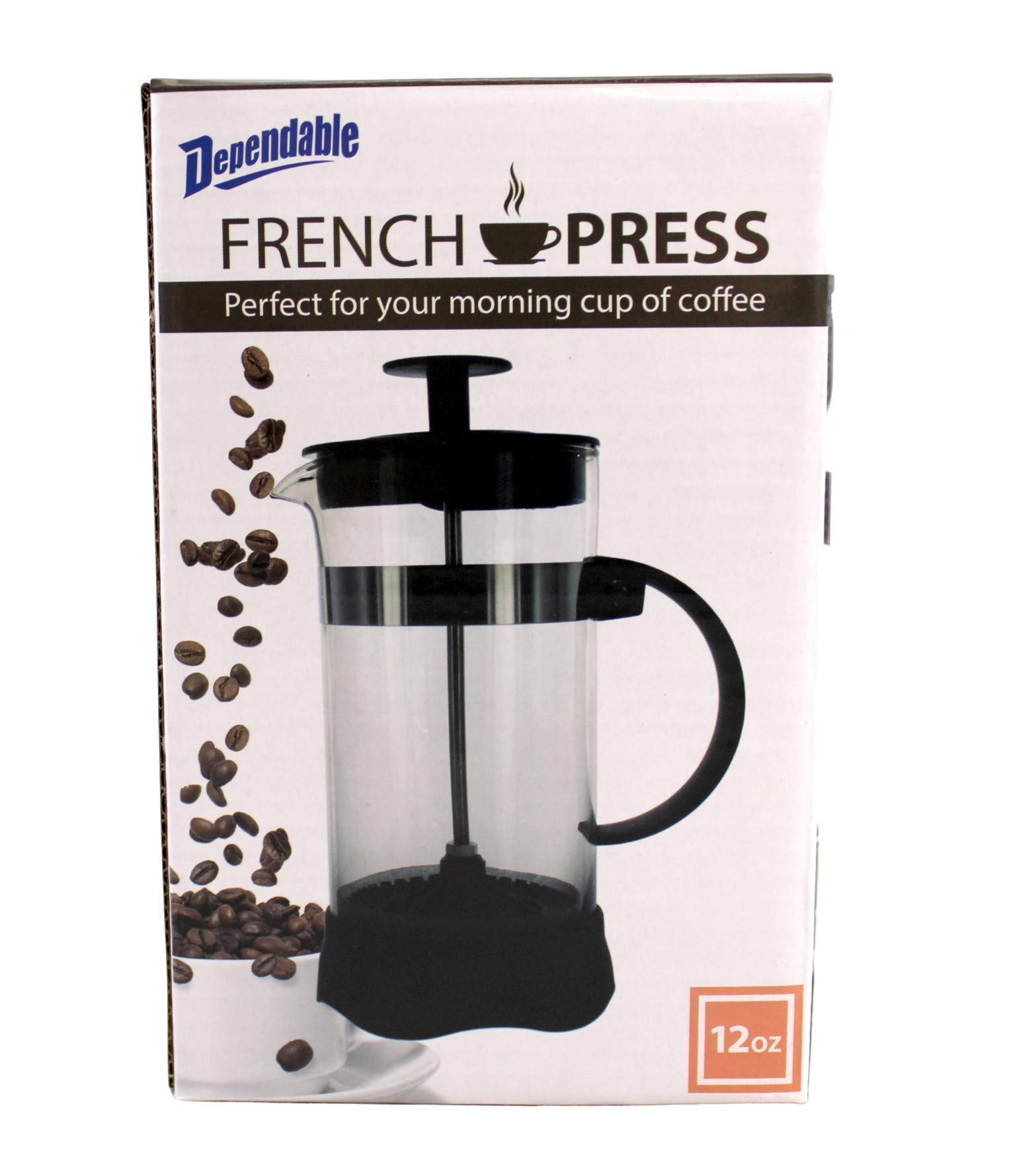Dependable Industries 12 oz Glass French Press Coffee Maker & Tea Brewer - Compact Single Cup & 3 Cup Espresso Maker, Durable & Easy to Use - Perfect for Home, Office, Camping & Travel