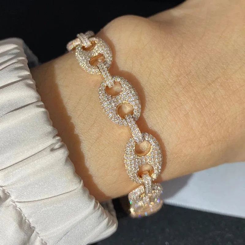 18K Solid Rose Gold Real Diamond 4.5ct H SI Cuban Chain Bracelet for Women - Luxury Wedding, Engagement & Party Jewelry Gift - Perfect for Anniversaries, Bridal Showers and Special Occasions