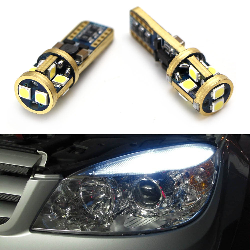 2 Pack HID White 10 SMD Error Free LED Bulbs - Compatible with European Car Parking Lights & Eyelid Lights - Bright DRL Replacement for BMW, Audi, Mercedes - Perfect for Night Driving & Enhanced Visibility