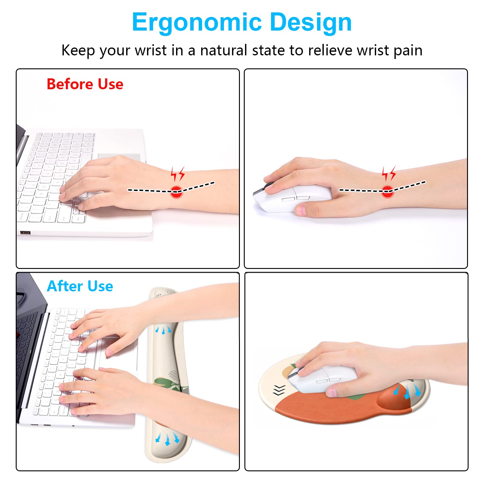 Ergonomic Memory Foam Keyboard Wrist Rest & Mouse Pad Set with Non-Slip Base - Pain Relief for Typing, Gaming & Office Work - Dapesuom Comfortable Desktop Support for PC, Mac & Laptop Users
