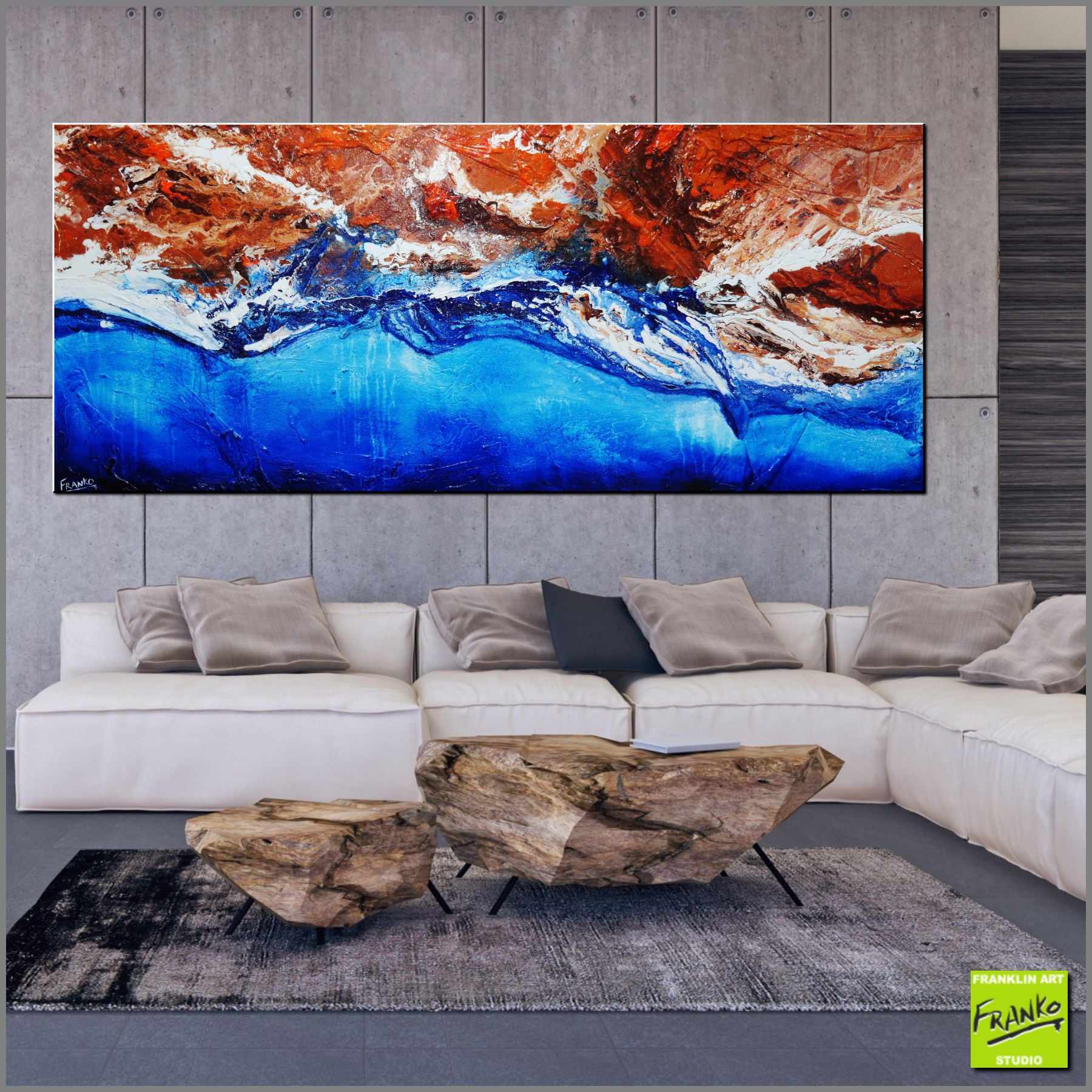 Coastal Change 240cm x 100cm Blue Brown Textured Abstract Canvas Art - Perfect for Living Room, Bedroom or Office Wall Decor
