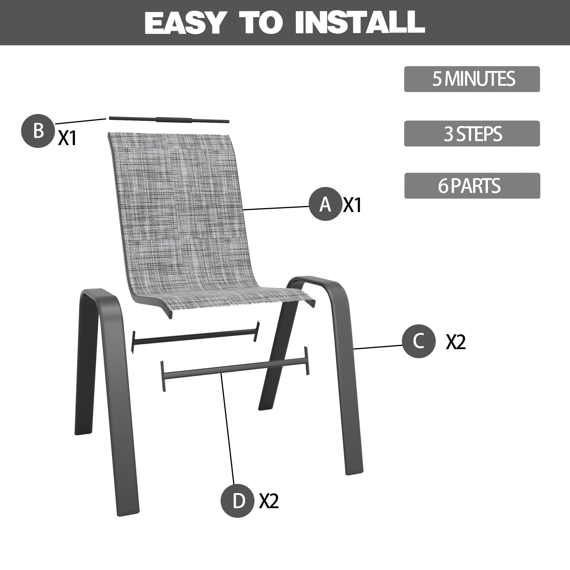 4-Piece Stackable Patio Chairs Set - All-Weather Textilene Fabric & Sturdy Metal Frame Outdoor Dining Chairs for Backyard, Deck, Garden - Perfect for BBQs, Poolside Lounging & Outdoor Entertaining