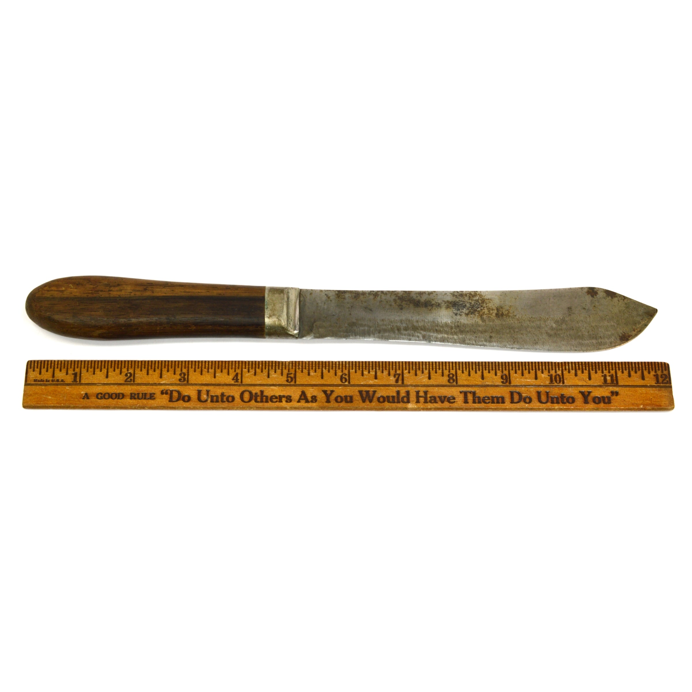 Vintage J. Russell Green River Works Knife with Script Logo & Pewter Bolstered Handle - Hunting, Camping, and Outdoor Survival Tool