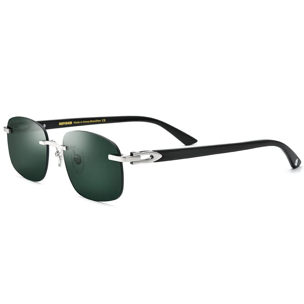 100% Genuine Buffalo Horn Sunglasses for Men - Rimless Square Frame UV Protection - Stylish & Durable for Outdoor Activities, Driving, and Fashion Accessories