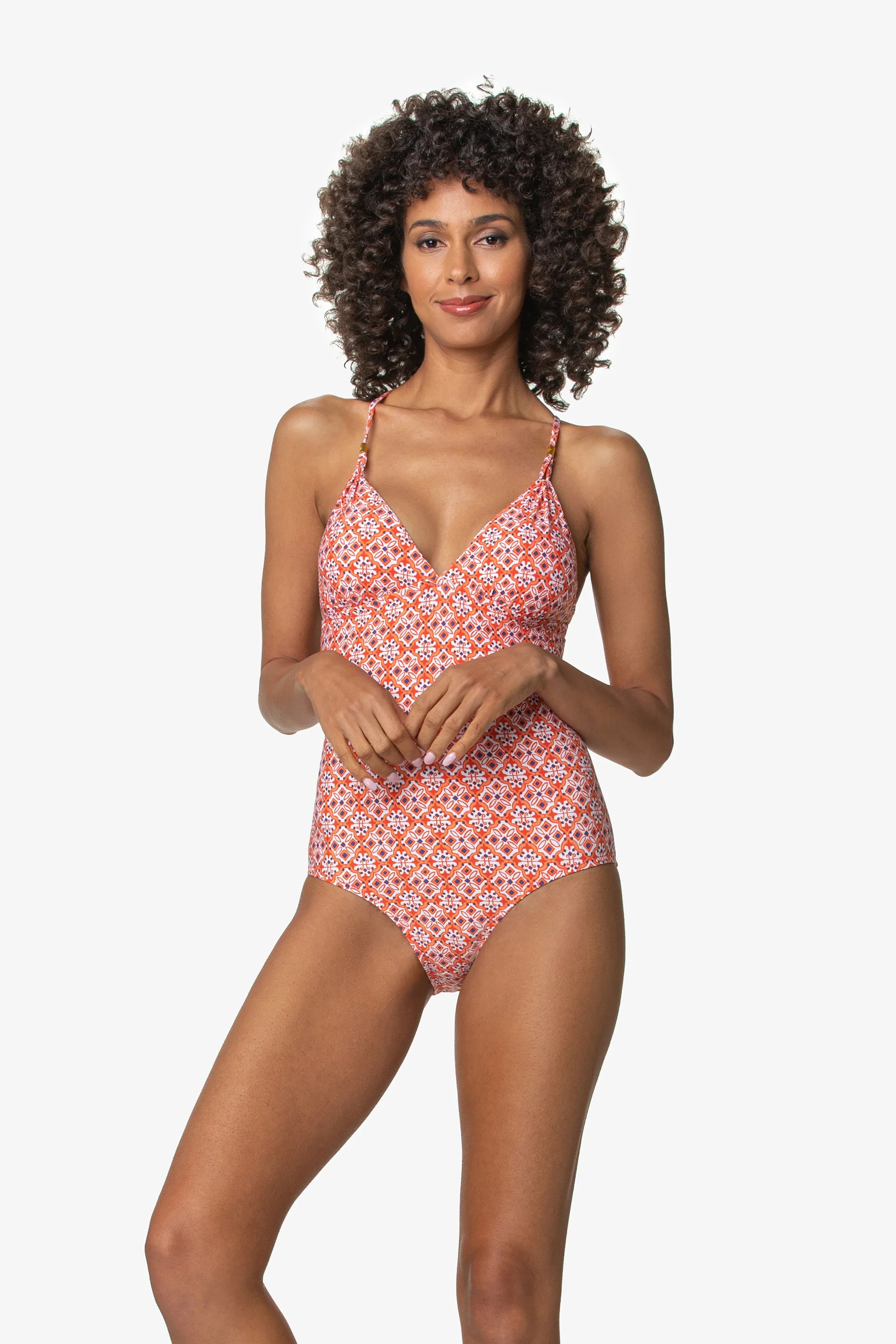 Heritage Tile Coral Lattice Back One Piece Swimsuit - Perfect for Beach Vacations, Pool Parties & Summer Getaways