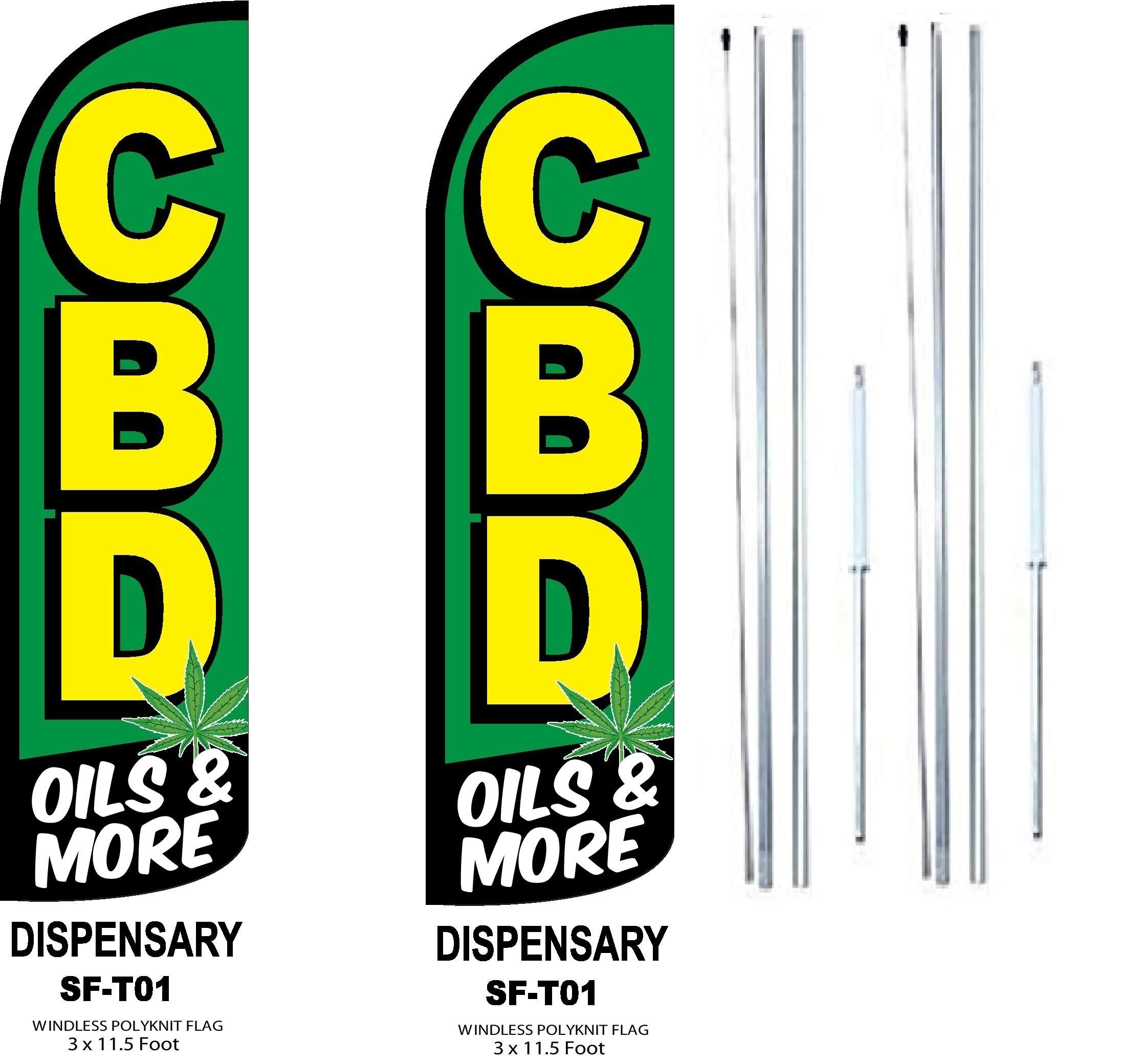 Premium CBD Oil Advertising Flags - Pack of 2 with Complete Hybrid Pole Set | 3ft x 11.5ft Weatherproof Polyester Outdoor Signs | Perfect for CBD Stores, Dispensaries & Trade Shows | Enhance Brand Visibility & Attract Customers