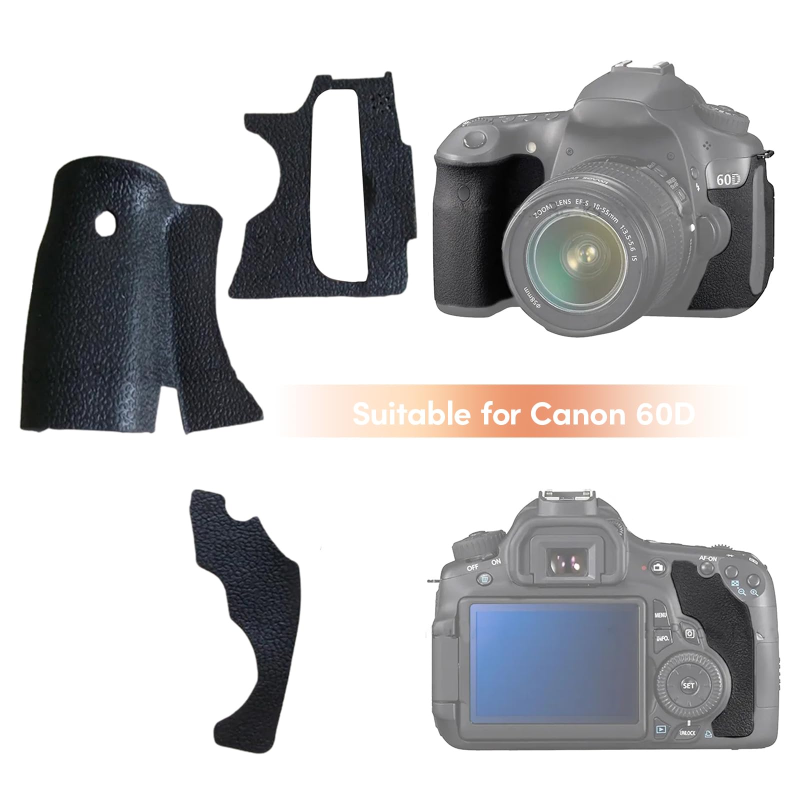 Replacement Camera PU Grip Cover for Canon 60D - Self Adhesive Decorative Skin, Easy to Install Handle Grip Protector (Perfect for Travel Photography, Vlogging & Camera Protection)