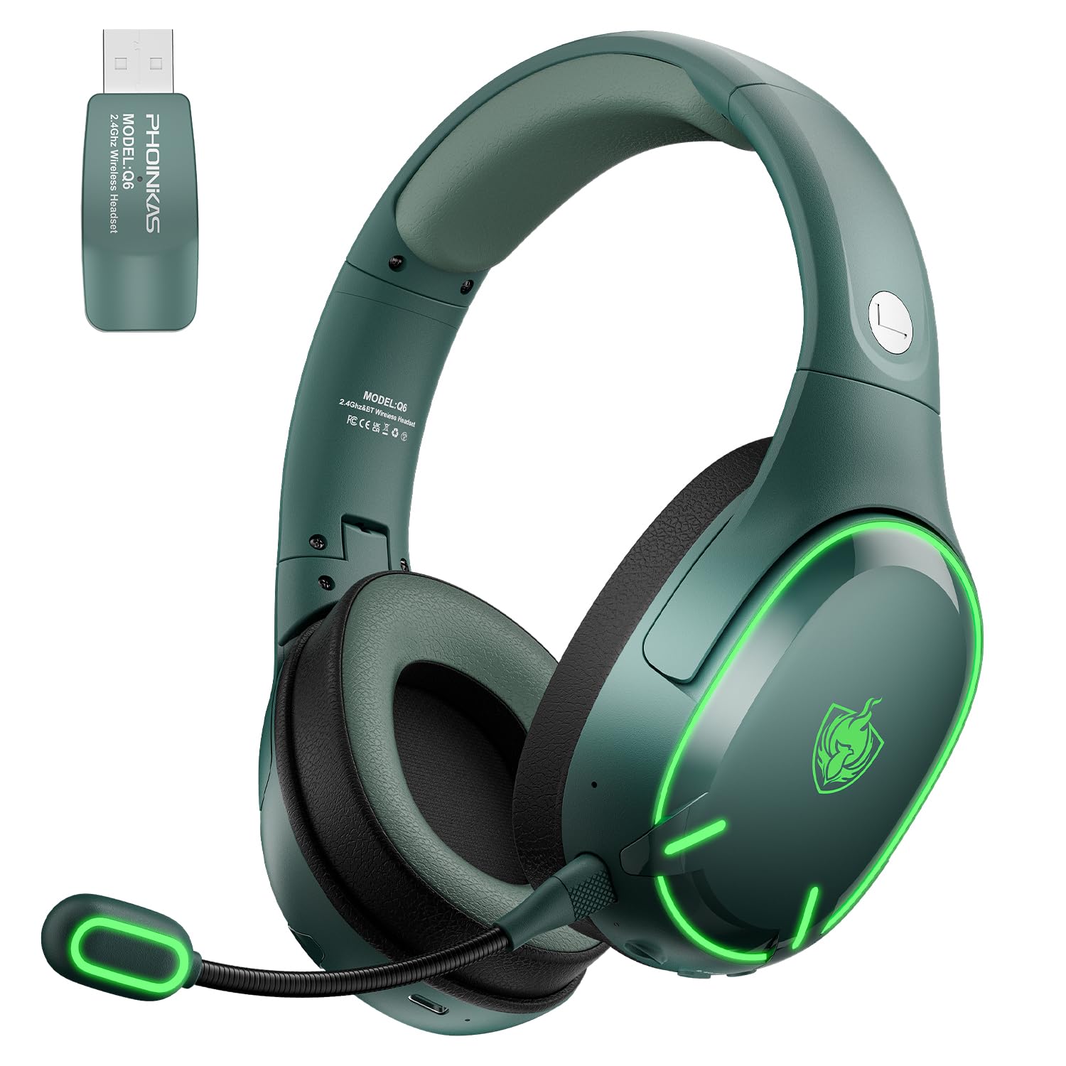 PHOINIKAS Wireless Gaming Headset with Dual-Chips Bluetooth 5.3 for PC/PS4/PS5/Switch/Mobile/Laptop, 2.4Ghz USB Dongle, Noise Cancelling Mic, 30H Battery Life, RGB Lights - Perfect for Gaming, Streaming & Online Meetings