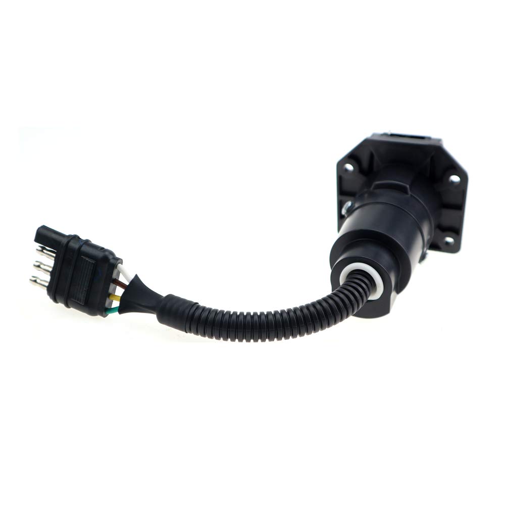 4 to 7 Way RV Trailer Light Wiring Harness Adapter with Connector Socket & Mounting Bracket - Compatible with Car, Truck, Trailer Hitch - Easy Installation for Safe Towing & Camping Trips
