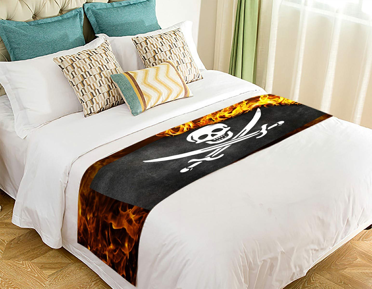 ECJZNT American Flag Bed Runner - 20x95 Inch Patriotic Pirate War Crisis Themed Bed Scarf for Home Decor | Perfect for Military Appreciation, Pirate Parties & Patriotic Bedroom Themes