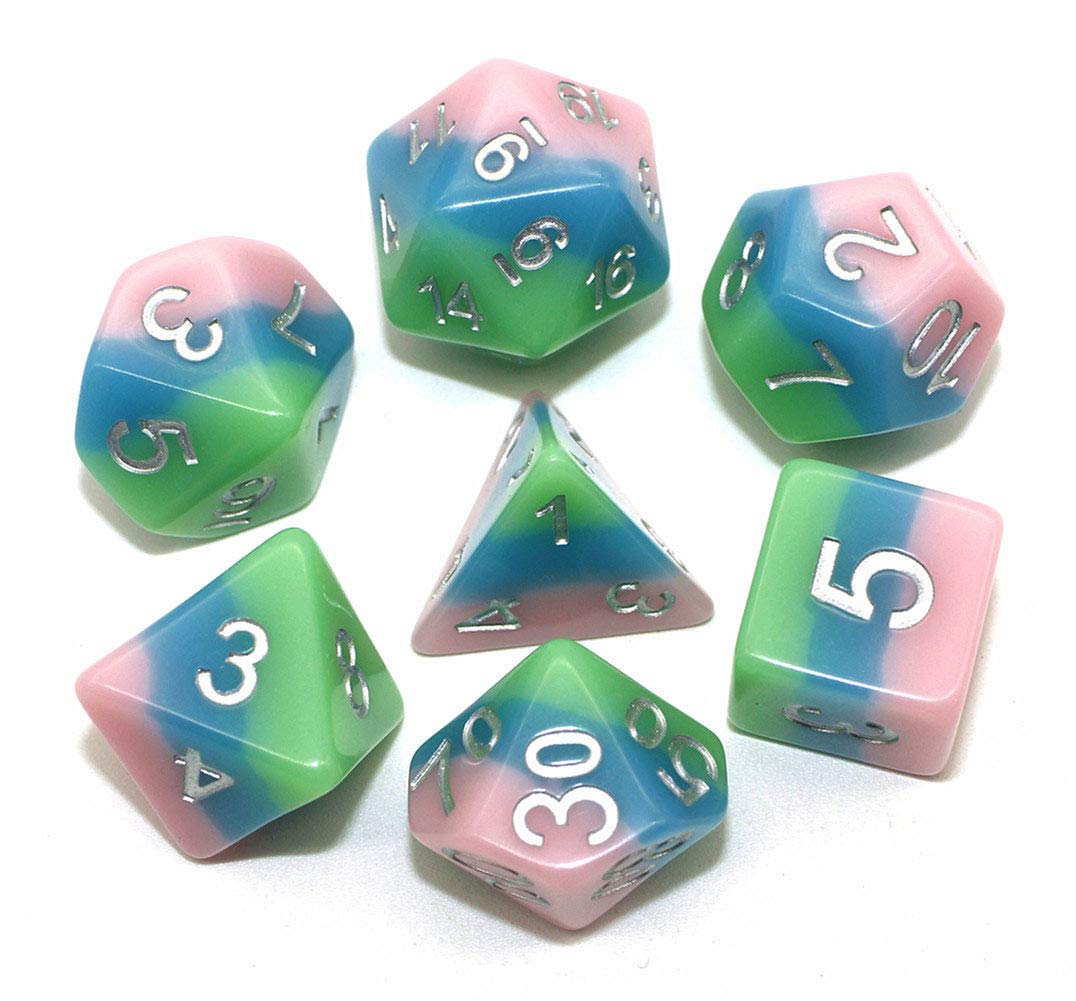 Premium 7-Piece Polyhedral Dice Set for D&D, Pathfinder & RPG Games - Resin 3-Layer Design in Pink, Blue & Green - Perfect for Tabletop Gaming, Dungeon Masters & Collectors