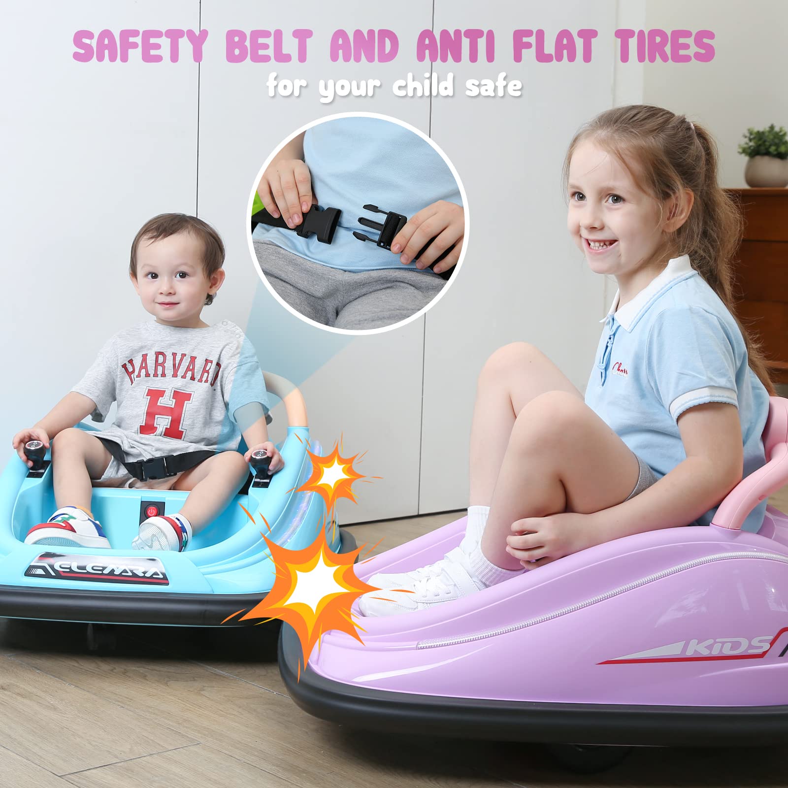 ELEMARA 12V Electric Bumper Car for Toddlers & Kids - Remote Control Ride-On Toy with 2 Speed Modes, Safety Belt, LED Lights & DIY Stickers - Large Purple Bumper Car for Indoor/Outdoor Play, Birthday Gifts & Family Fun