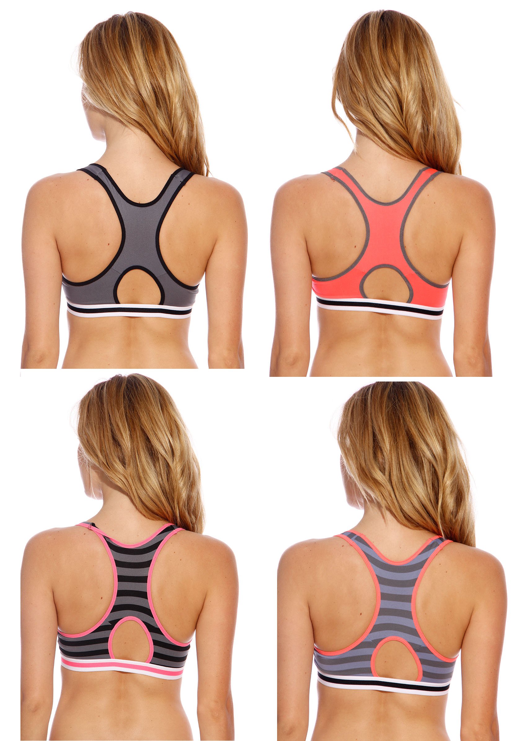 High Support Racerback Sports Bras for Women - 4 Pack - Moisture Wicking & Breathable Workout Bras for Running, Yoga, Gym & Fitness