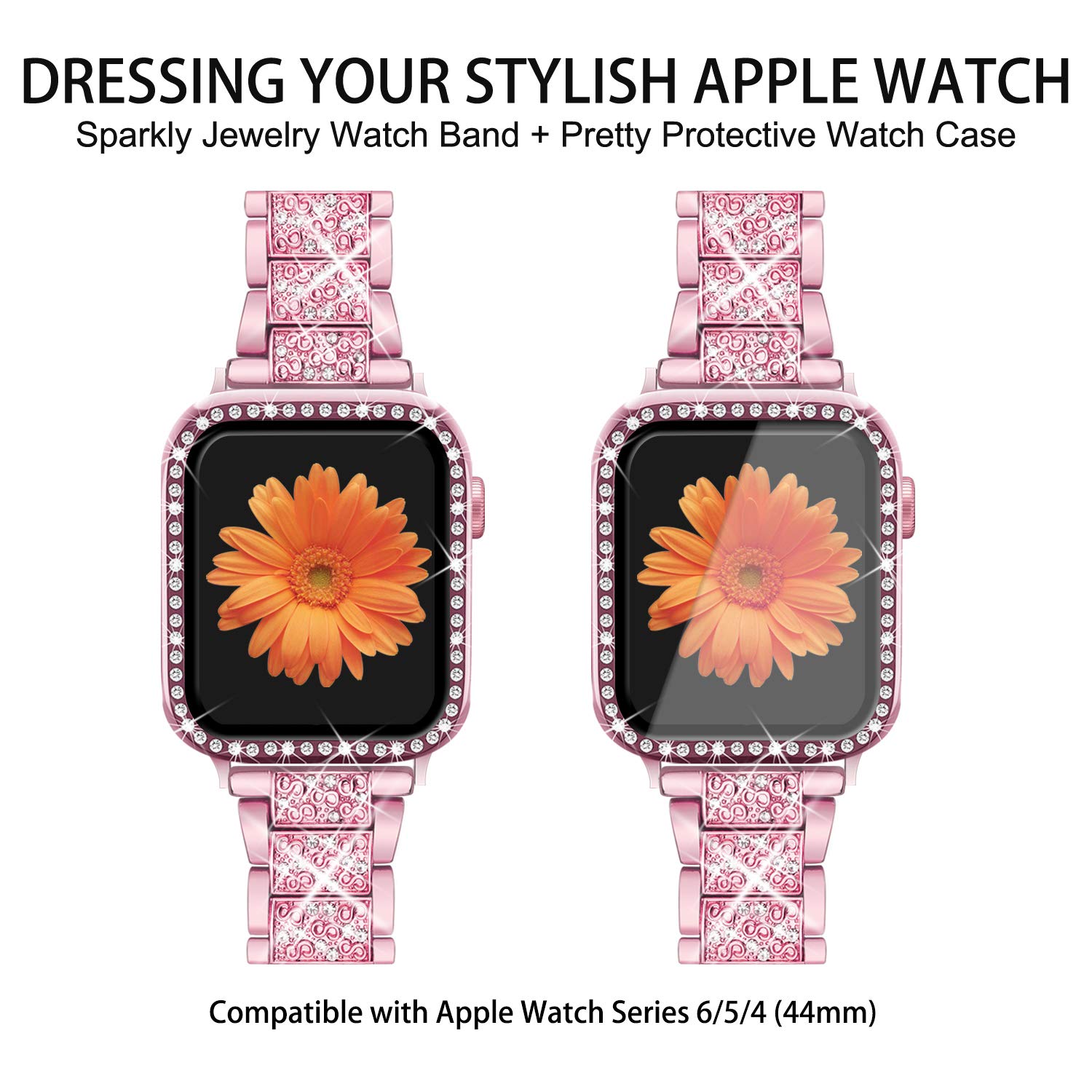 Mesime 2 Pack Apple Watch Band with Screen Protector Case - Compatible with iWatch Series 10/9/8/7/6/5/4/3/2/1/SE (46mm 45mm 44mm 42mm 41mm 40mm 38mm) - Jewelry Replacement Bands for Women - Perfect for Workout, Running & Daily Wear