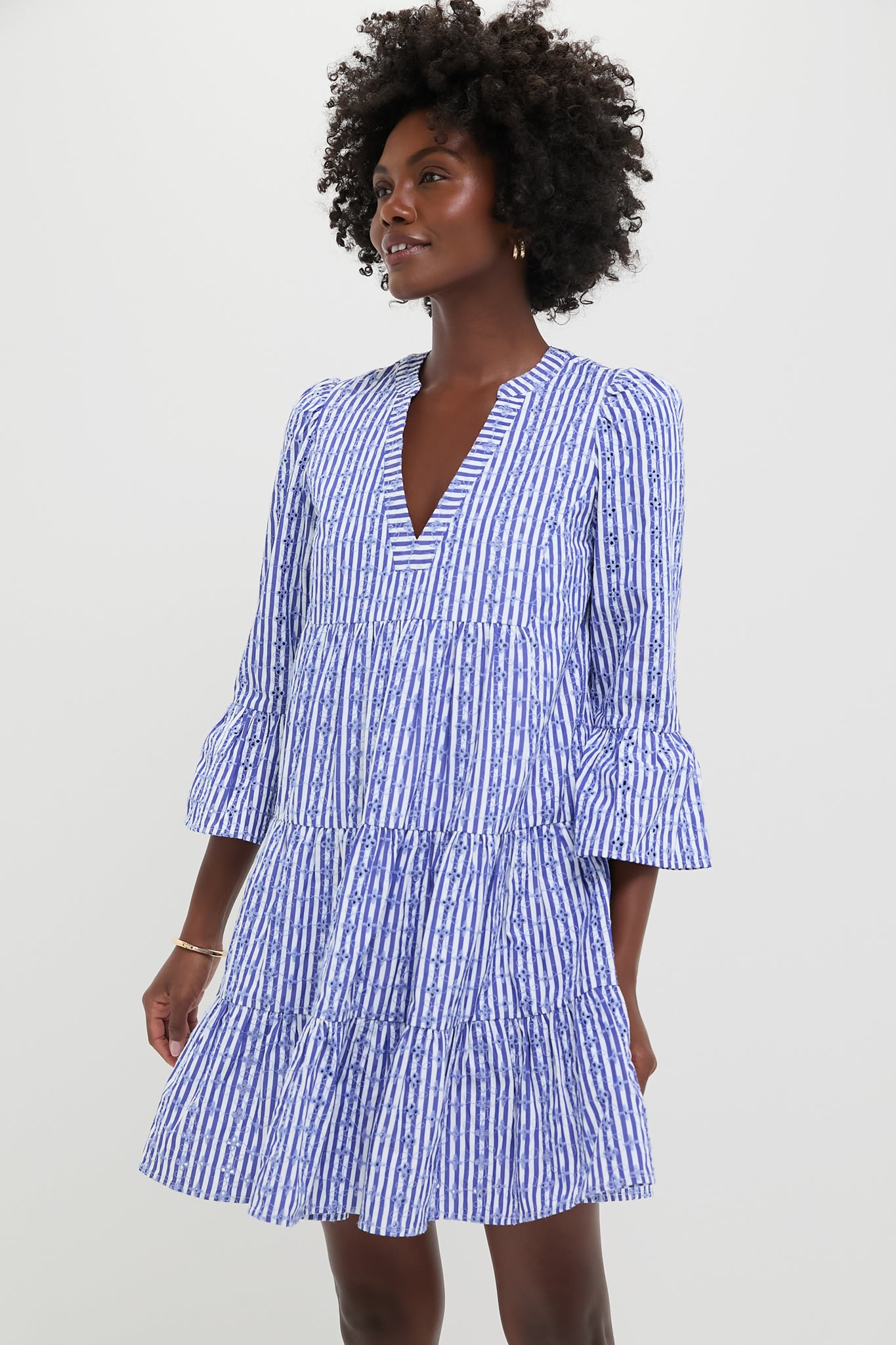 Blue Stripe Embroidered