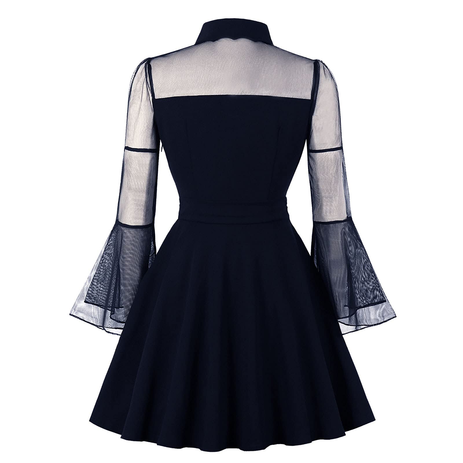 Gothic Punk Women's Shirt Dress - Vintage Lapel Wrap Midi Swing Dress for Halloween, Evening Party & Night Out | Elegant Retro Style for Concerts, Date Nights & Themed Events