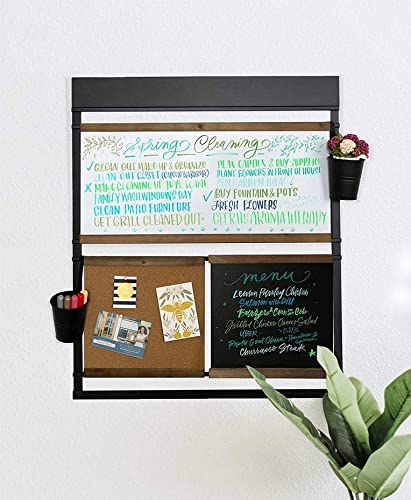 1Thrive Sarah Home Planning & Organizing System - Large Whiteboard, Chalkboard & Cork Board Combo with Liquid Chalk Markers | Perfect for Home Office, Kitchen, Classroom & Family Organization