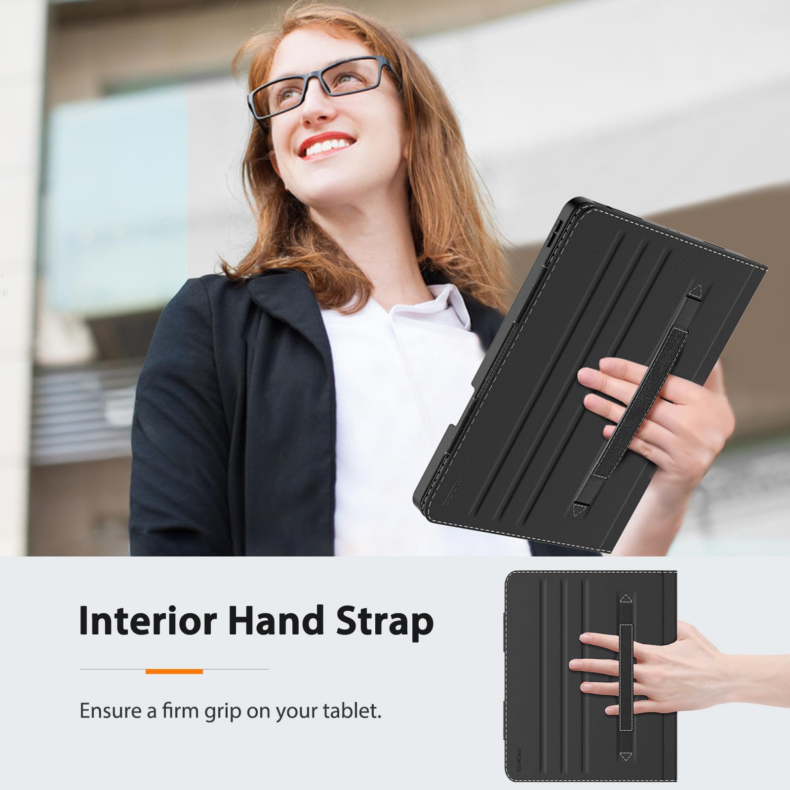 MoKo Premium Leather Folio Stand Cover Case for iPad Air 13 Inch (M3 2025 / M2 2024) & iPad Pro 12.9 Inch (2021/2022) with Apple Pencil Holder - Black | Perfect for Work, Travel & Home Office Use