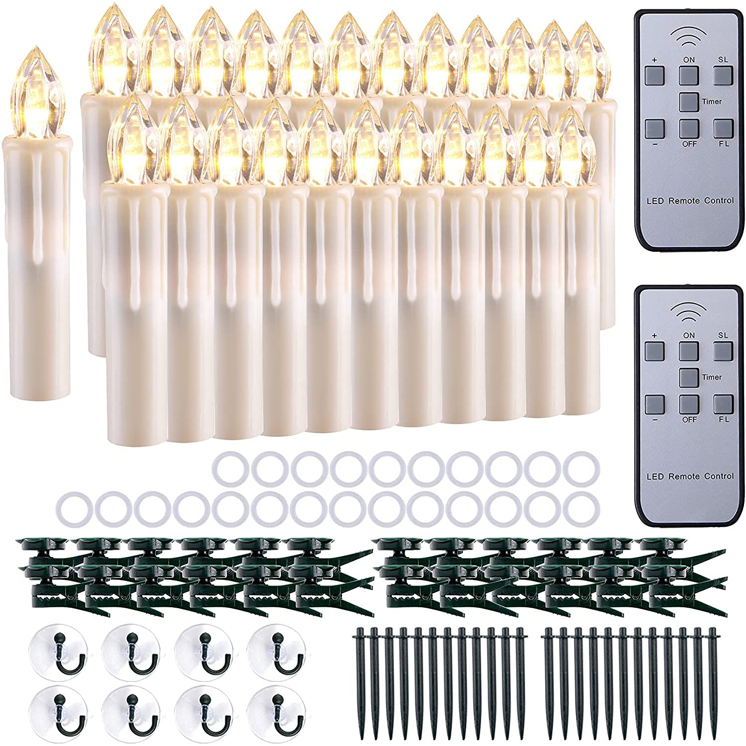 24 Pack LED Taper Candles - Battery Operated Flameless Window Candles with Remote & Timer - Warm White Light - Perfect for Wedding, Christmas, Party Decor - Ideal for Fireplace, Mantel, Centerpiece, Holiday Lighting