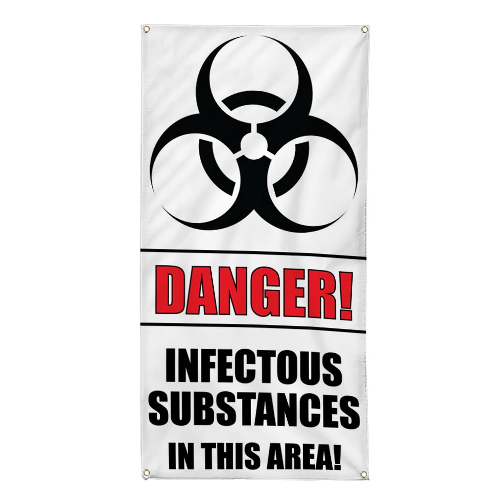 Danger! Infectious Substances Safety Vinyl Banner - 144x60 Inches, Weatherproof, 10 Grommets for Secure Installation | Industrial, Yard & Outdoor Use | Multiple Sizes Available for Workplace, Construction Sites & Hazardous Areas
