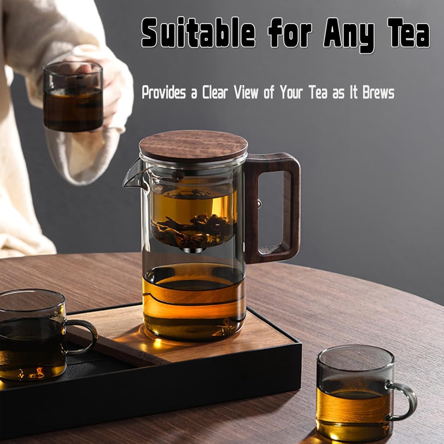 Auraleaf Glass Teapot with Wooden Handle - 720ml Water Separation Teapot for Blooming Tea & Loose Leaf Tea - Perfect for Tea Ceremonies, Home Brewing & Witchcraft Tea Rituals