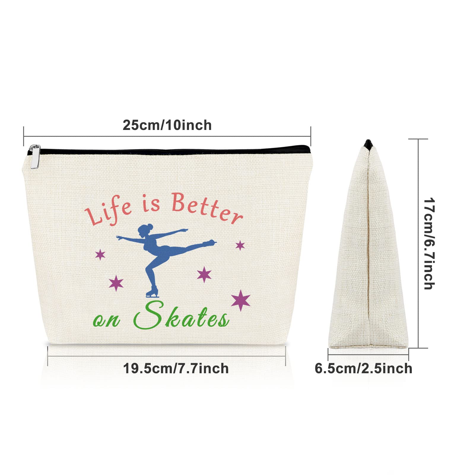 Figure Skating Makeup Bag for Women - Perfect Cosmetic Travel Pouch for Ice Skaters, Skate Lovers & Teams - Ideal Birthday, Christmas & Graduation Gift for Girls & Her - Great for Competitions, Practice & Travel