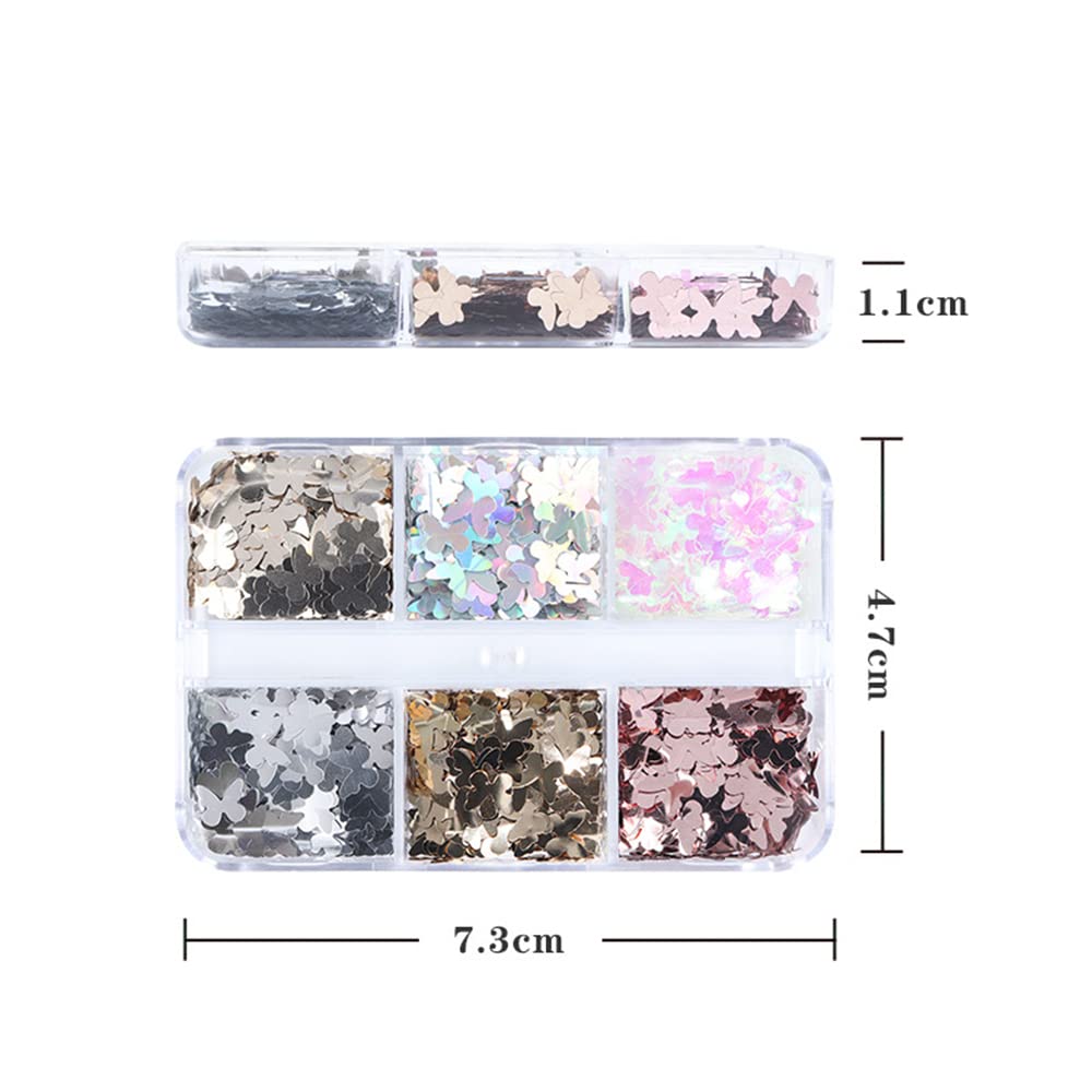 3D Holographic Butterfly Nail Art Glitters & Sequins - Sparkly Acrylic Nail Decorations for Women - Perfect for DIY Nail Art, Manicures, Pedicures & Nail Crafting Parties