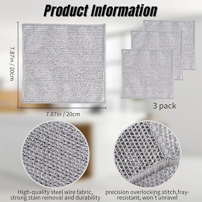 NIKMAY CREATION Non-Scratch Wire Cleaning Cloths - 5 Pack Multipurpose Dishwashing Rags for Wet & Dry Use - Perfect for Pots, Pans, Sinks, Stove Tops & Kitchen Cleaning - Reusable & Durable Scrubbing Pads for Easy Stain Removal