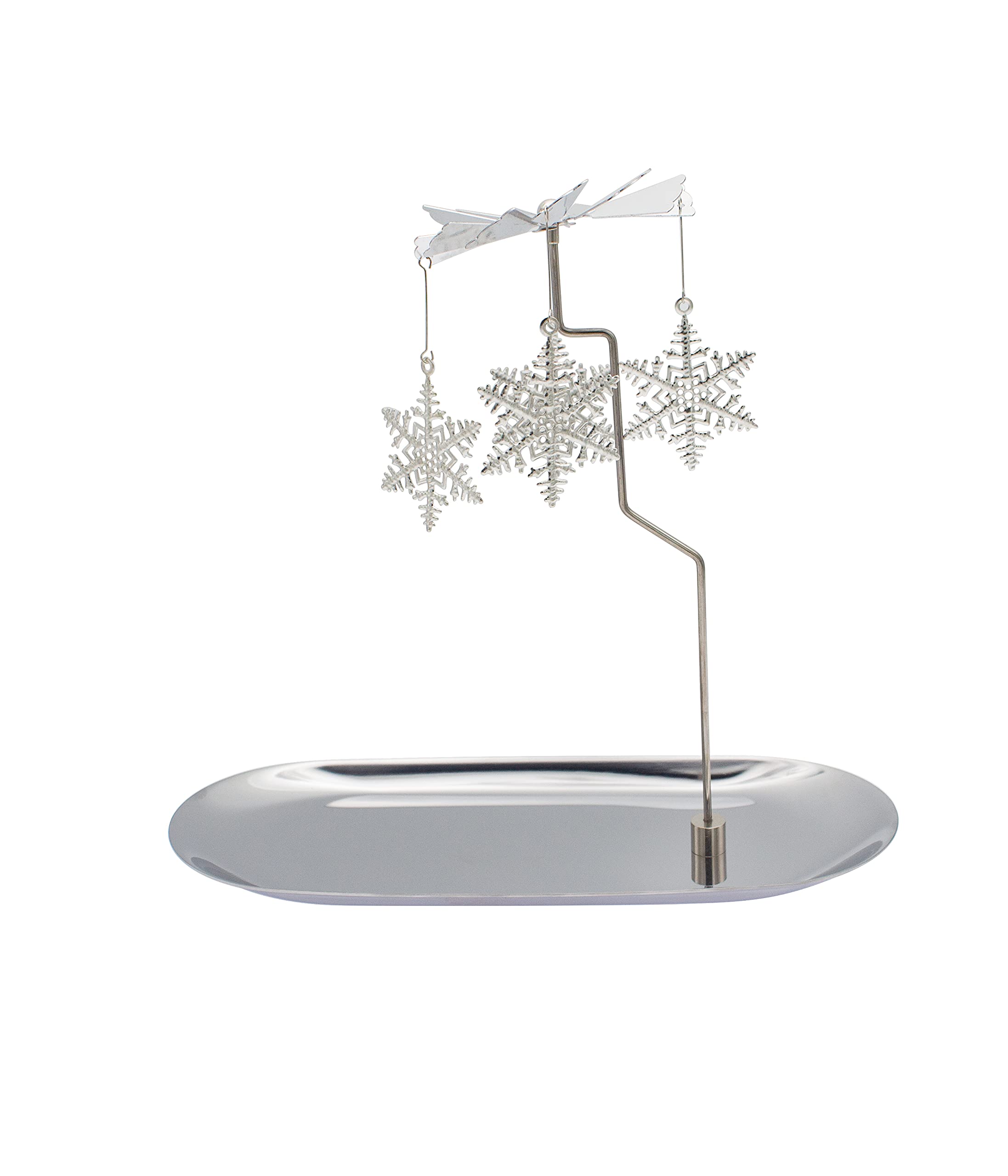 Silver Spinning Candle Holders with Tray - Rotating Rotary Light Holders for Christmas Decor, Romantic Weddings & Family Table Centerpieces - Perfect for Holiday Parties, Dinner Table Decorations and Special Occasions