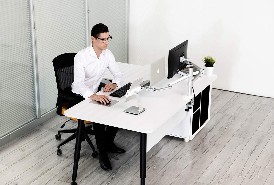 Adjustable 3 in 1 Stand for Laptop, Monitor & Tablet - 360° Rotating, Height Adjustable VESA Mount - Perfect for Home Office, Gaming & Multi-Screen Workstations