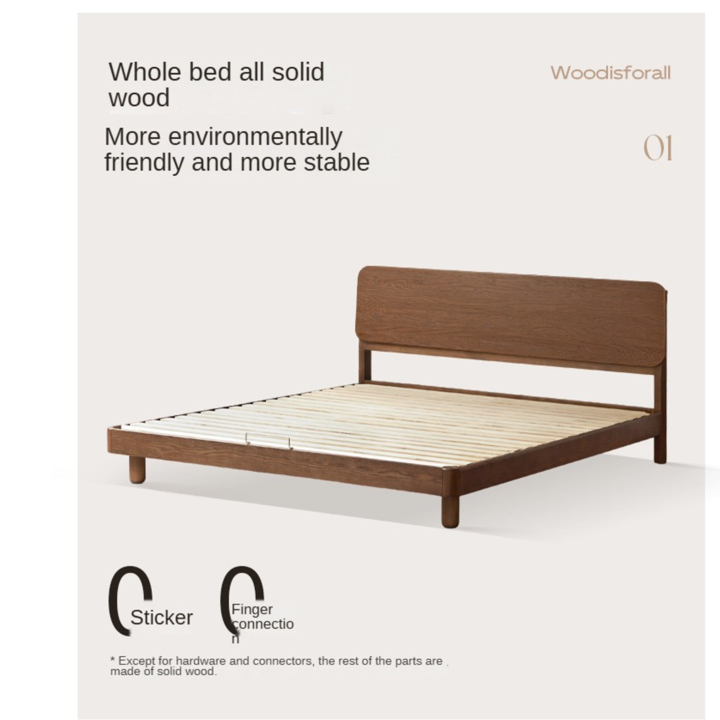 Solid Oak Wood Nordic Modern Bed - Minimalist Scandinavian Style Bedroom Furniture for Home Decor & Cozy Sleeping