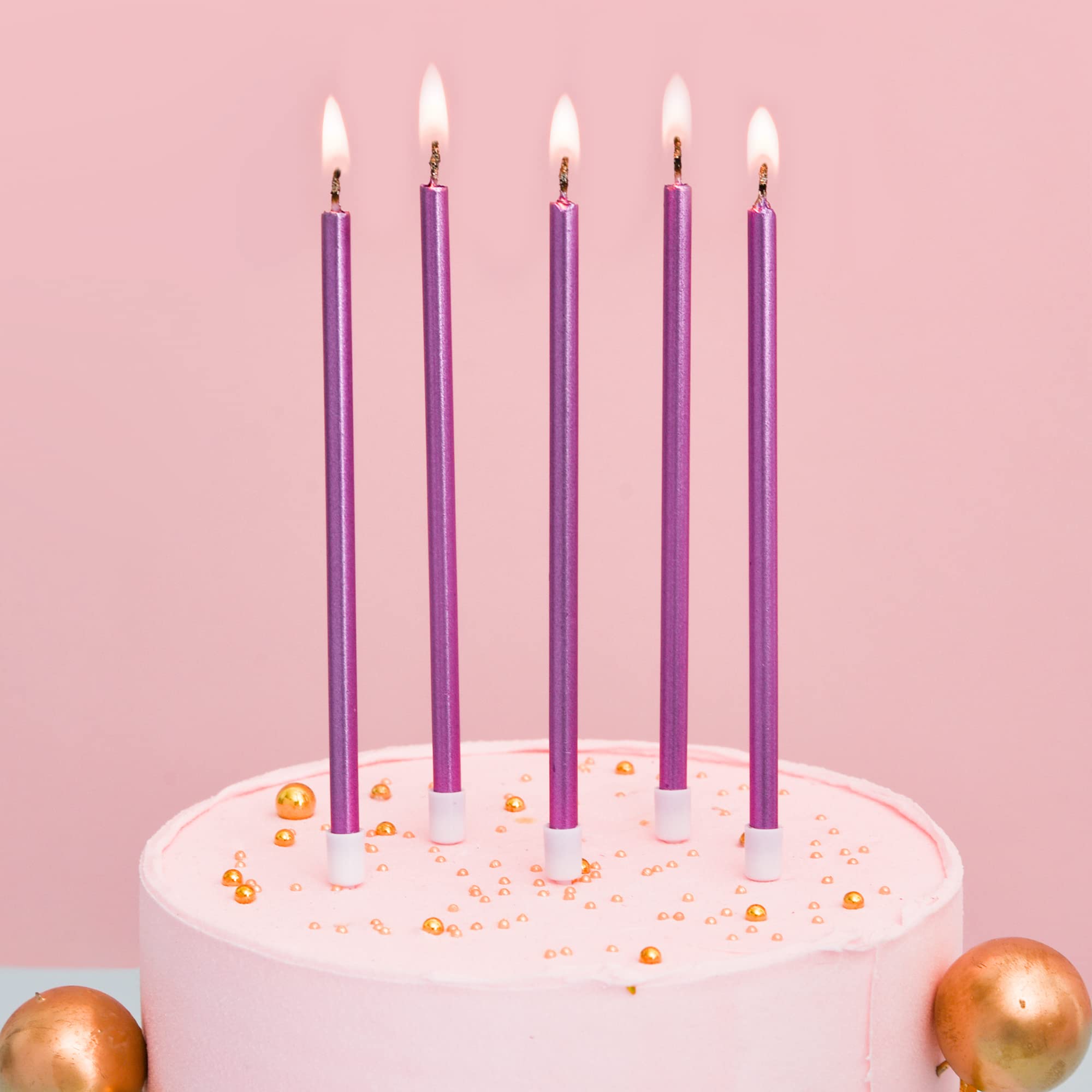 PHD CAKE Purple Long Thin Metallic Birthday Candles - 12 Pack Premium Cake Decorations for Wedding, Anniversary & Party Cakes - Elegant Cake Toppers for Special Occasions
