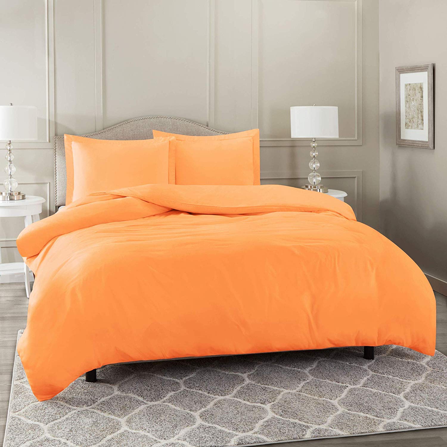 Organic Cotton 2-Piece Comforted Bedding Set - 300 GSM, 500 Thread Count - 1 Duvet Cover & 1 Comforter (Orange, Short Queen) - Soft & Breathable for All-Season Comfort - Perfect for Master Bedrooms, Guest Rooms & Cozy Home Decor